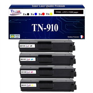 T3AZUR -4x Toners compatibles avec Brother TN910 (TN-910BK) pour Brother HL-L9310CDW  HL-L9310CDWT  HL-L9310CDWTT  MFC-L9570CDWT - Noir