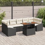 vidaXL Ensemble de canapé de jardin 8 pièces avec coussins Noir Poly Rotin