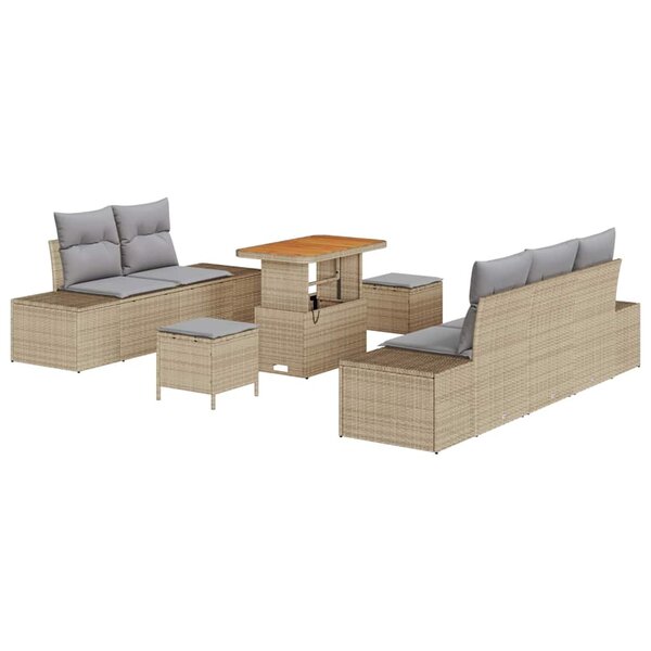 vidaXL Ensemble de canapé de jardin 8 Pièces Beige Poly rotin