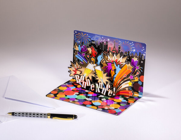 Carte pop'up fin d'année- bonne année- feu d'artifice