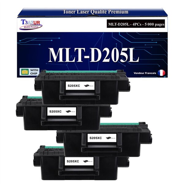 T3AZUR - 4x Toners compatibles avec Samsung MLT-D205L MLTD205LL pour Samsung ML-3300 3310 3710 3312 3712 3310ND 3312ND 3710ND 3310D 3710D SCX-5739 5639 5737 4833 5637 4833HD