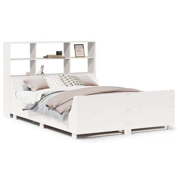 vidaXL Lit bibliothèque sans matelas blanc 160x200 cm bois massif