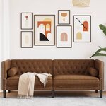vidaXL Canapé Chesterfield avec traversins 3 places similicuir daim