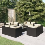 vidaXL Salon de jardin 9 Pièces avec coussins Résine tressée Noir