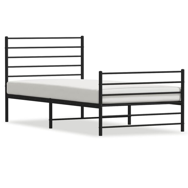 vidaXL Cadre de lit métal avec tête de lit/pied de lit noir 90x190 cm