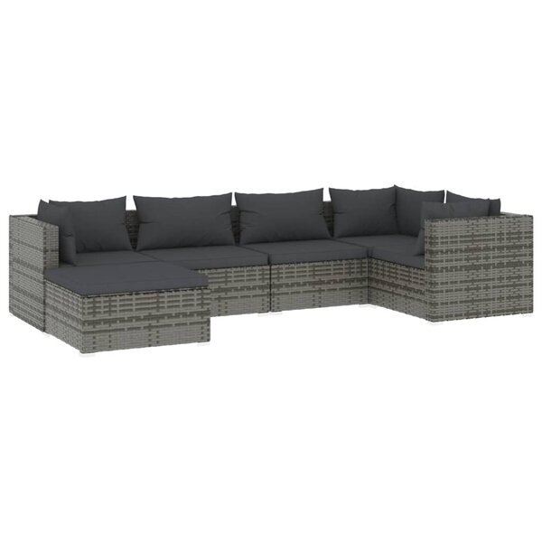 vidaXL Salon de jardin 6 Pièces avec coussins Résine tressée Gris