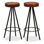 vidaXL Ensemble de bar 3 Pièces Bois d'acacia Cuir véritable et toile