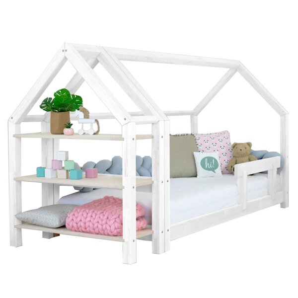 Lit cabane avec étagère 90 x 190 blanc et naturel