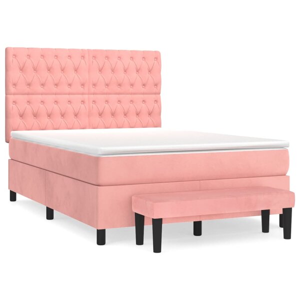 vidaXL Sommier à lattes de lit avec matelas Rose 140x200 cm Velours