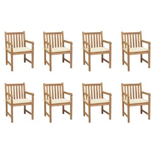 vidaXL Chaises de jardin lot de 8 avec coussins crème Bois teck massif