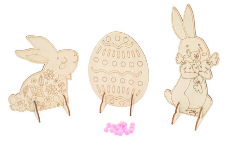 Motifs de Pâques en bois à colorier et à poser 3 pièces