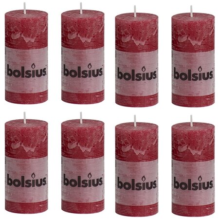Bolsius bougies pilier rustiques 8 pièces 100x50 mm rouge bordeaux