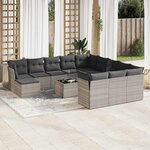 vidaXL Salon de jardin avec coussins 13 Pièces gris clair résine tressée
