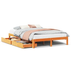 vidaXL Cadre de lit avec tiroirs sans matelas cire marron 135x190 cm