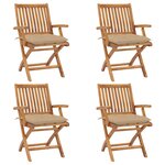 vidaXL Chaises pliables de jardin avec coussins lot de 4 Teck solide