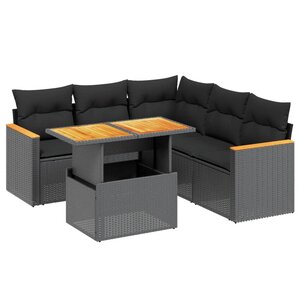 vidaXL Salon de jardin 6 Pièces avec coussins noir résine tressée