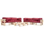 vidaXL Salon de jardin palette 6 Pièces avec coussins rouge bois