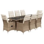 vidaXL Ensemble de bistro de jardin 9 Pièces coussins beige poly rotin