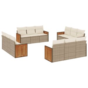 vidaXL Salon de jardin avec coussins 12 Pièces beige résine tressée