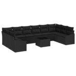 vidaXL Ensemble de salle à manger pour jardin avec coussin 11 Pièces Noir