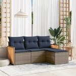 vidaXL Salon de jardin 4 Pièces avec coussins gris résine tressée