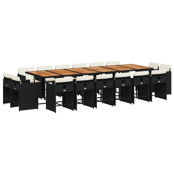 vidaXL Ensemble à manger de jardin 17 Pièces coussins noir résine tressée