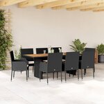 vidaXL Ensemble à manger de jardin 9Pièces coussins noir résine tressée