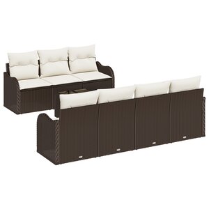 Ensemble Canapé Jardin 8 Pièces avec Coussins Rattan Poly Marron