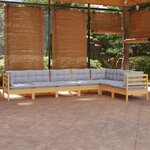 vidaXL Salon de jardin 7 Pièces avec coussins gris bois de pin massif
