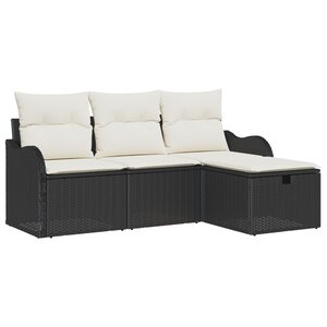 Ensemble 4 Pièces Canapé Jardin avec Coussins Noir en Rotin Poly