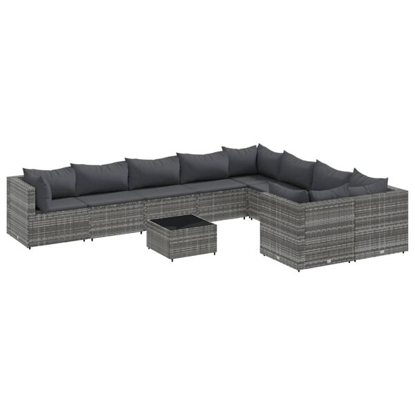 vidaXL Salon de jardin avec coussins 10 Pièces gris résine tressée