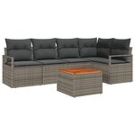 vidaXL Ensemble de canapés de jardin 6 pièces avec coussins gris en poly rotin et acacia