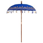 vidaXL Parasol balinais Bleu (180-190) x 260 cm Coton et bois massif