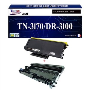 Kit Tambour+Toner compatibles avec Brother TN3170 DR3100 pour Brother DCP8060 DCP8065DN HL5200 HL5240 HL5240L HL5250 HL5250DN HL5270 HL5270DN HL5280DW MFC8460N MFC8860DN MFC8870DW Noir