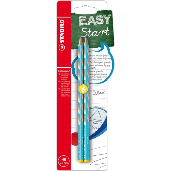 2 crayons graphite EASYgraph S corps bleu ciel HB gaucher x 5 STABILO