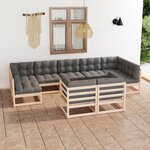 vidaXL Salon de jardin 9 Pièces avec coussins Bois de pin massif