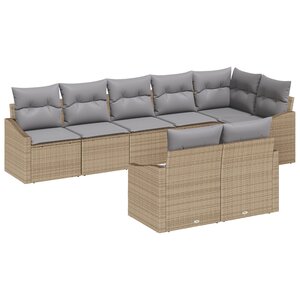 vidaXL Ensemble de canapé de jardin de 8 pièces avec coussins Beige Poly Rattan