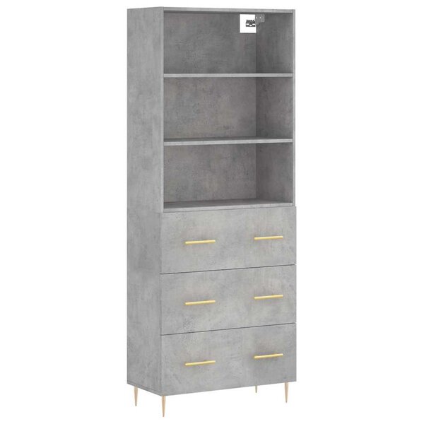 vidaXL Buffet haut Gris béton 69 5x34x180 cm Bois d'ingénierie