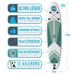 Stand up paddle gonflable indiana green rohe 10'6'' (320cm) 30'' (76cm) 6'' (15cm) avec pompe  pagaie  leash et sac de transport