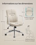 Chaise de bureau pivotante fauteuil ergonomique surface en pu facile à nettoyer hauteur réglable dossier confortable assise incurvée capacité 150 kg beige 12_0004886