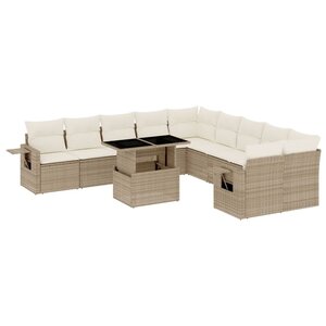 vidaXL Salon de jardin 11 Pièces avec coussins beige résine tressée