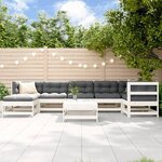 vidaXL Salon de jardin 8 Pièces avec coussins blanc bois massif