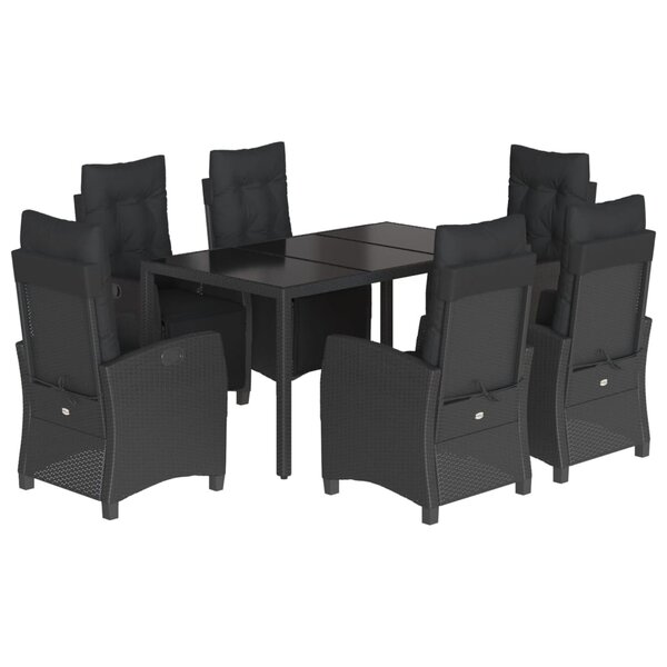 vidaXL Ensemble à manger de jardin coussins 7Pièces Noir Résine tressée