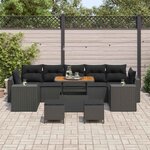 vidaXL Ensemble de canapé de jardin 10 Pièces Noir polyrotin