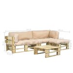 vidaXL Salon palette de jardin 4 Pièces avec coussins sable bois