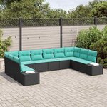 vidaXL Ensemble de canapé de jardin avec coussin 10 Pièces Noir polyrotin
