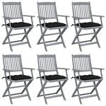 vidaXL Chaises pliables d'extérieur lot de 6 et coussins Bois d'acacia