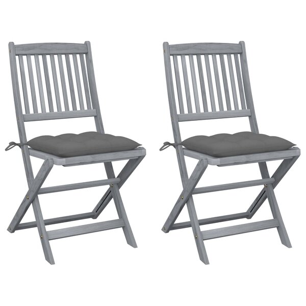 vidaXL Chaises pliables d'extérieur lot de 2 et coussins Bois d'acacia