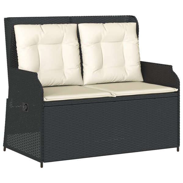 vidaXL Banc inclinable de jardin avec coussins noir résine tressée