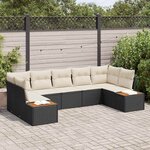 vidaXL Ensemble de canapé de jardin avec coussin 7 Pièces Noir et crème